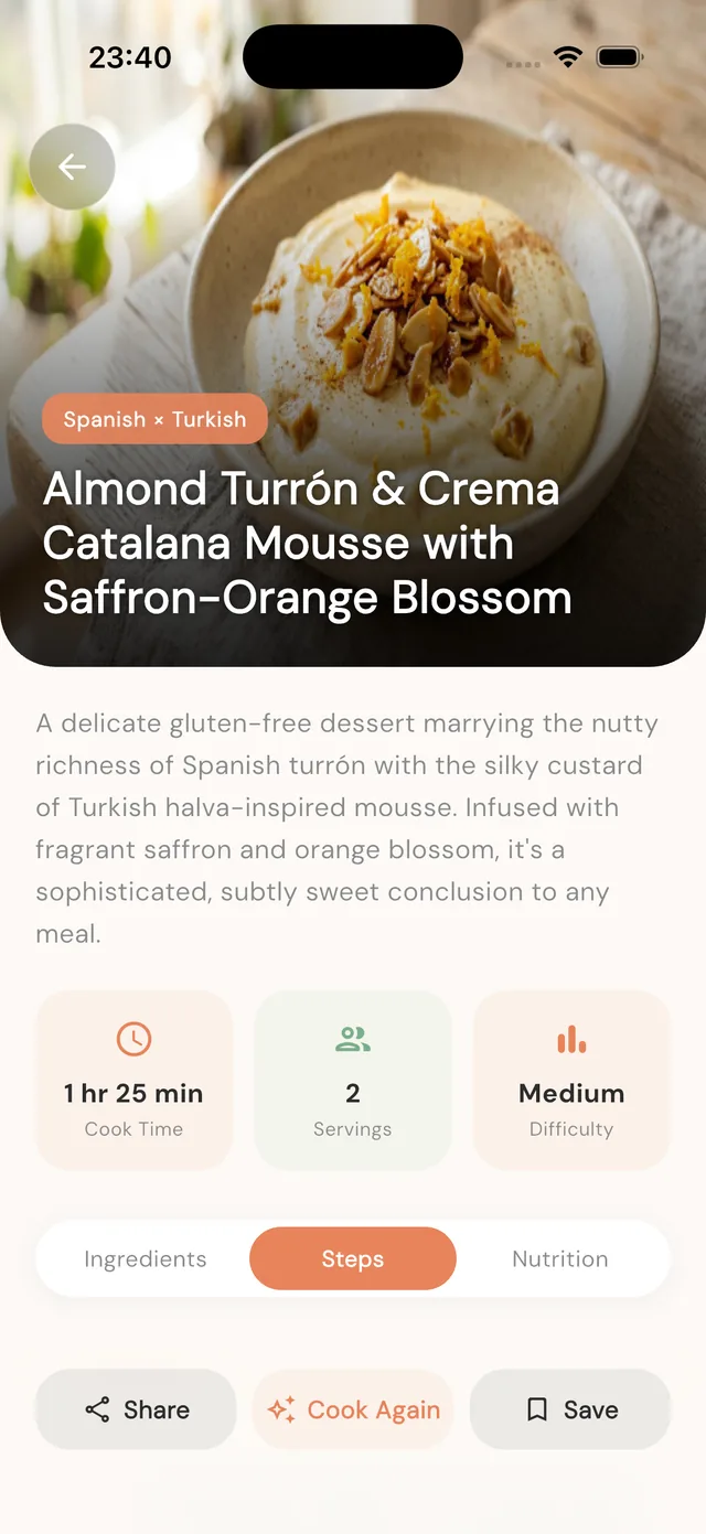 MELD app — an AI fusion recipe on iPhone