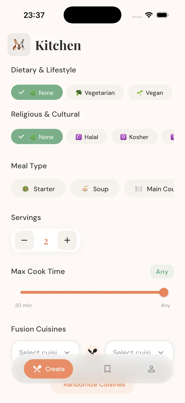 Choosing cuisines and dietary filters in the MELD kitchen